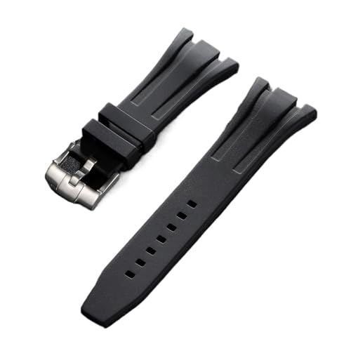 BGFFDSZ 27/28/30 mm Silikonkautschuk-Armband, kompatibel mit AP Royal Oak Offshore 15400 26470 15703 Uhrenarmband, Herren, weiches Tauchsportarmband(Black,30MM_SILVER BUCKLE) von BGFFDSZ