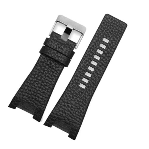 BGFFDSZ 32 * 17mm Leder Uhrenarmband Kompatibel Mit Diesel DZ4246 DZ4287 DZ1273 DZ1216 Kerbe Große Uhrenkette Braun Schwarz Armband Mit Werkzeug(10 Black-Silver) von BGFFDSZ