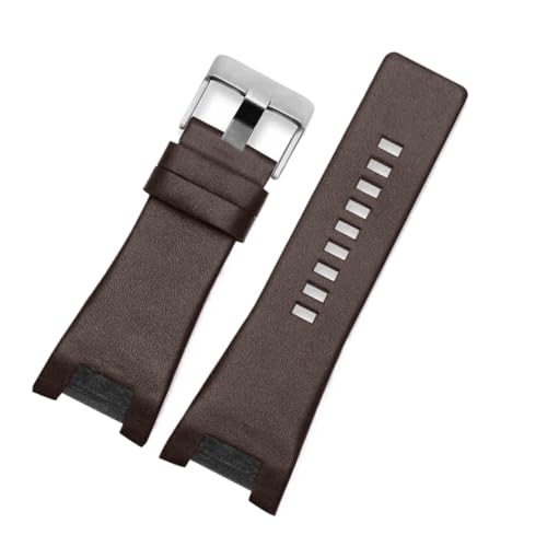 BGFFDSZ 32 * 17mm Leder Uhrenarmband Kompatibel Mit Diesel DZ4246 DZ4287 DZ1273 DZ1216 Kerbe Große Uhrenkette Braun Schwarz Armband Mit Werkzeug(11 Brown Silver) von BGFFDSZ