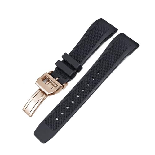 BGFFDSZ Curved End Gummi-Uhrenarmband, kompatibel mit IWC IW390503 IW390502 Uhrenarmband, Schwarz/Blau, 20 mm, Silikonbänder, Faltschließe(Black Rose gold) von BGFFDSZ
