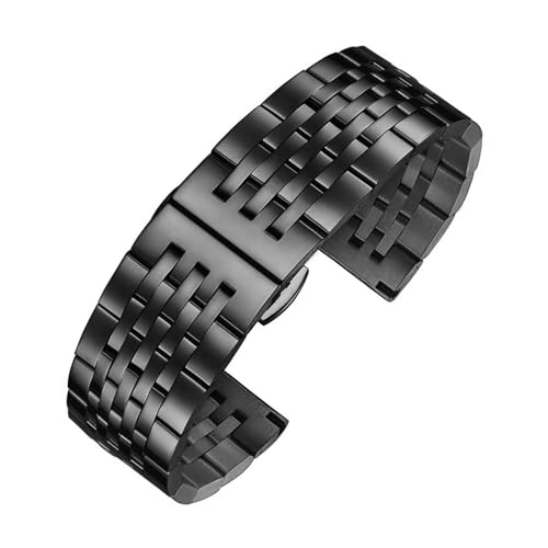 BGFFDSZ Edelstahl-Armband mit gebogenem Ende, kompatibel mit Casio Tissot Seiko-Uhrenarmbändern 12 13 14 15 16 17 18 19 20 21 22 mm, Metallarmband(Black,21mm) von BGFFDSZ