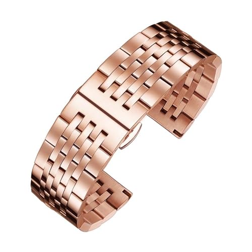 BGFFDSZ Edelstahl-Armband mit gebogenem Ende, kompatibel mit Casio Tissot Seiko-Uhrenarmbändern 12 13 14 15 16 17 18 19 20 21 22 mm, Metallarmband(Rose gold,21mm) von BGFFDSZ