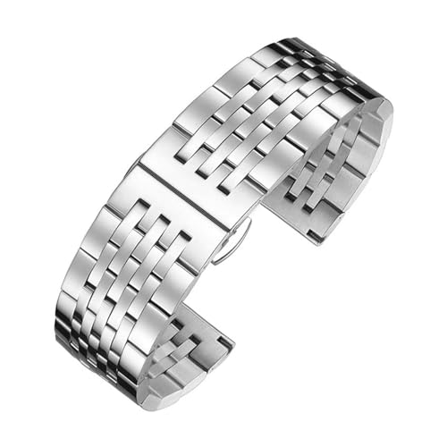 BGFFDSZ Edelstahl-Armband mit gebogenem Ende, kompatibel mit Casio Tissot Seiko-Uhrenarmbändern 12 13 14 15 16 17 18 19 20 21 22 mm, Metallarmband(Silver,19mm) von BGFFDSZ