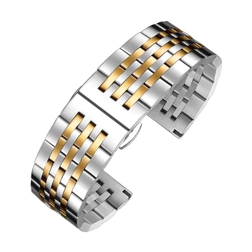 BGFFDSZ Edelstahl-Armband mit gebogenem Ende, kompatibel mit Casio Tissot Seiko-Uhrenarmbändern 12 13 14 15 16 17 18 19 20 21 22 mm, Metallarmband(Silver-gold,17mm) von BGFFDSZ