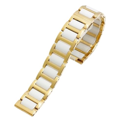 BGFFDSZ Edelstahl in Keramik Armband 12 13 14 15 16 17 18 19 20 21 22mm Uhrenarmband Damen Herren Mode Schnellverschluss Armband(Gold white,19mm) von BGFFDSZ