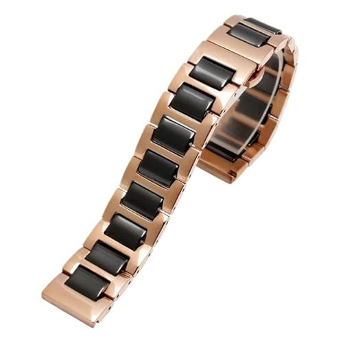 BGFFDSZ Edelstahl in Keramik Armband 12 13 14 15 16 17 18 19 20 21 22mm Uhrenarmband Damen Herren Mode Schnellverschluss Armband(Rose gold black,14mm) von BGFFDSZ