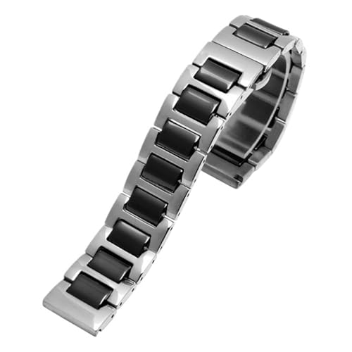BGFFDSZ Edelstahl in Keramik Armband 12 13 14 15 16 17 18 19 20 21 22mm Uhrenarmband Damen Herren Mode Schnellverschluss Armband(Silver black,21mm) von BGFFDSZ