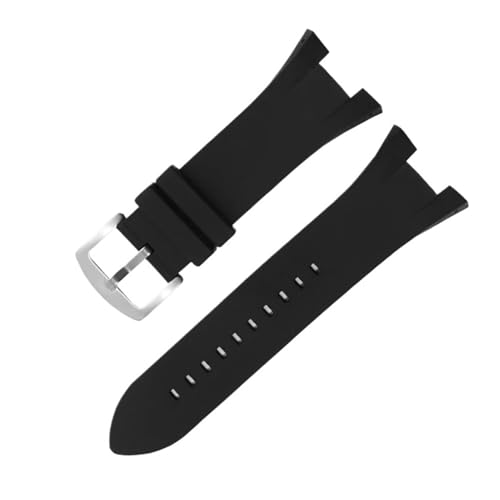 BGFFDSZ Geeignet for Armani-Serien AX1803, AX1802, AX1050, spezielles schwarzes Silikonarmband mit Kerbe(Silver buckle,Armani AX1050) von BGFFDSZ