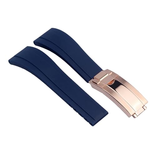 BGFFDSZ Gummi-Uhrenarmband, kompatibel mit Rolex Tudor-Armband, 20 mm, 21 mm, Schwarz, Blau, Grün, wasserdicht, Silikon-Uhrenarmband(Blue rose gold,21mm) von BGFFDSZ