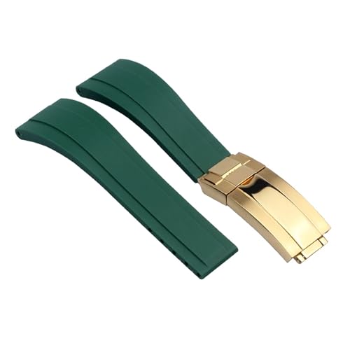 BGFFDSZ Gummi-Uhrenarmband, kompatibel mit Rolex Tudor-Armband, 20 mm, 21 mm, Schwarz, Blau, Grün, wasserdicht, Silikon-Uhrenarmband(Green gold clasp,21mm) von BGFFDSZ