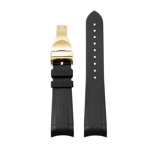 BGFFDSZ Gummiarmband mit gebogenem Ende, kompatibel mit Tudor Black Bay GMT-Uhrenarmband mit Faltschließe, Schwarz, Blau, Rot, 22 mm(Black gold clasp) von BGFFDSZ