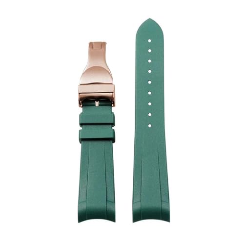 BGFFDSZ Gummiarmband mit gebogenem Ende, kompatibel mit Tudor Black Bay GMT-Uhrenarmband mit Faltschließe, Schwarz, Blau, Rot, 22 mm(Green rose gold) von BGFFDSZ