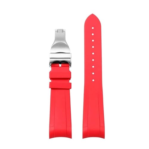 BGFFDSZ Gummiarmband mit gebogenem Ende, kompatibel mit Tudor Black Bay GMT-Uhrenarmband mit Faltschließe, Schwarz, Blau, Rot, 22 mm(Red silver clasp) von BGFFDSZ