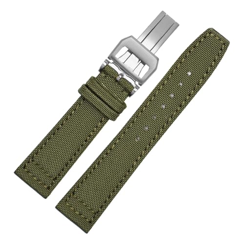 BGFFDSZ Kompatibel mit IW Pilot Spitfire Timezone TopGun Strap Grün Schwarz Gürtel Armbanduhr Straps 20mm 21mm 22mm Nylon Canvas Stoff Uhr Band(Green silver,22mm) von BGFFDSZ