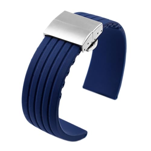 BGFFDSZ Kompatibel mit Rolex MIDO Seiko Uhrenarmband mit Faltschließe, Silikon-Sportarmband, wasserdichtes Gummi-Ersatzarmband-Zubehör(Blue silver clasp,24mm) von BGFFDSZ
