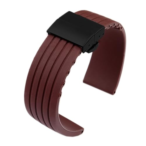 BGFFDSZ Kompatibel mit Rolex MIDO Seiko Uhrenarmband mit Faltschließe, Silikon-Sportarmband, wasserdichtes Gummi-Ersatzarmband-Zubehör(Brown black clasp,19mm) von BGFFDSZ