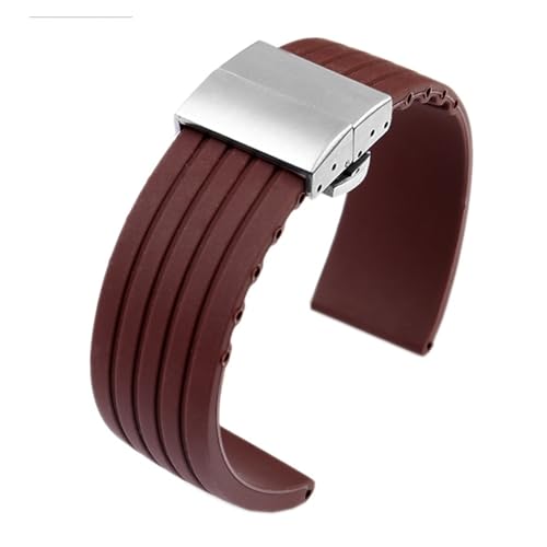 BGFFDSZ Kompatibel mit Rolex MIDO Seiko Uhrenarmband mit Faltschließe, Silikon-Sportarmband, wasserdichtes Gummi-Ersatzarmband-Zubehör(Brown silver clasp,18mm) von BGFFDSZ