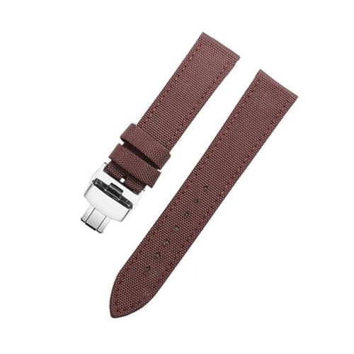 BGFFDSZ Kompatibel mit Seiko Breitling Blancpain Fifty Fathoms Armband, Nylon-Canvas, strapazierfähiges Uhrenarmband, bequemes Lederfutterband, 18 20 mm(Brown silver clasp,21mm) von BGFFDSZ