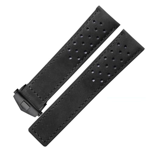 BGFFDSZ Kompatibel mit TAG Heuer F1 Monaco CALIBRE Herren-Armband Leder 20 mm 22 mm 24 mm Rindsleder mit Faltschließe Schwarz Braun(Black black,22mm) von BGFFDSZ