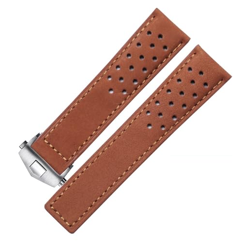 BGFFDSZ Kompatibel mit TAG Heuer F1 Monaco CALIBRE Herren-Armband Leder 20 mm 22 mm 24 mm Rindsleder mit Faltschließe Schwarz Braun(Brown silver,20mm) von BGFFDSZ