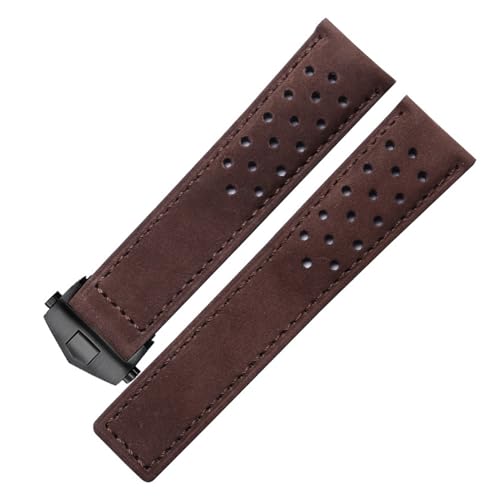 BGFFDSZ Kompatibel mit TAG Heuer F1 Monaco CALIBRE Herren-Armband Leder 20 mm 22 mm 24 mm Rindsleder mit Faltschließe Schwarz Braun(Dark brown black,20mm) von BGFFDSZ