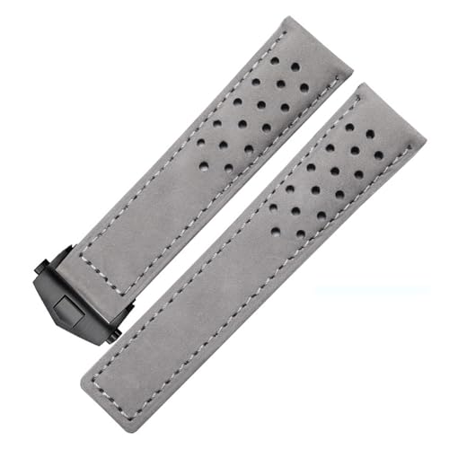BGFFDSZ Kompatibel mit TAG Heuer F1 Monaco CALIBRE Herren-Armband Leder 20 mm 22 mm 24 mm Rindsleder mit Faltschließe Schwarz Braun(Grey black,24mm) von BGFFDSZ