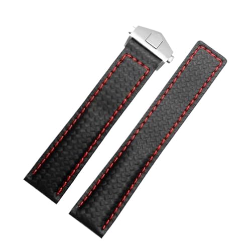 BGFFDSZ Kompatibel mit TAG Heuer Uhrenarmband, Kohlefaserstruktur, Unterseite aus Rindsleder, SCHWARZ-ROT, Armband for Herren, 20 mm, 22 mm, mit Faltschließe(Black red silver,20mm) von BGFFDSZ