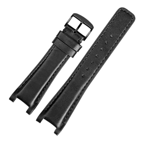 BGFFDSZ Konkaves Rindsleder-Uhrenarmband, kompatibel mit Guc YA1332 YA1333 1335 Serie, Gucci-Armband for Herren und Damen(Black black,22mm-14mm) von BGFFDSZ
