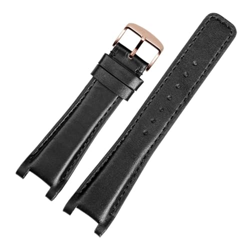 BGFFDSZ Konkaves Rindsleder-Uhrenarmband, kompatibel mit Guc YA1332 YA1333 1335 Serie, Gucci-Armband for Herren und Damen(Black rosegold,20mm-12mm) von BGFFDSZ