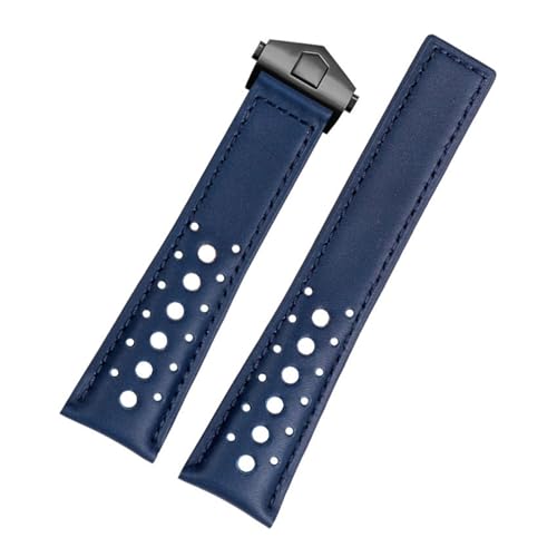 BGFFDSZ Lederarmband kompatibel mit TAG HEUER MONACO CARRER F1 Armband 22 mm Schwarz Blau Uhrenarmband mit Faltschließe(Blue black calsp) von BGFFDSZ