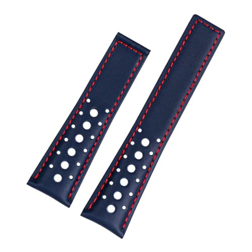 BGFFDSZ Lederarmband kompatibel mit TAG HEUER MONACO CARRER F1 Armband 22 mm Schwarz Blau Uhrenarmband mit Faltschließe(Blue red no clasp) von BGFFDSZ