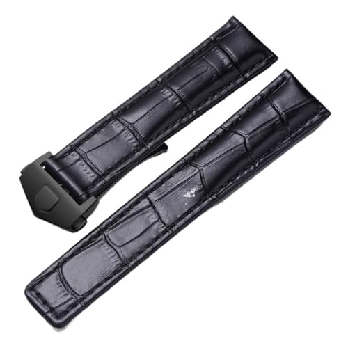 BGFFDSZ Lederbänder kompatibel mit Tag Heuer Uhr Carrera Monaco Uhrengürtel Schwarz Braun Armband Armbanduhr Uhrenarmband(Black black,24mm) von BGFFDSZ