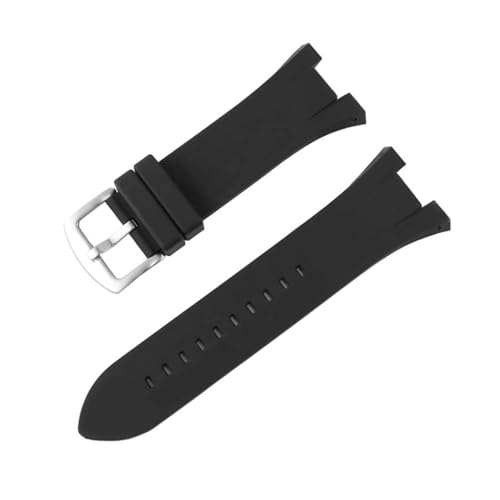BGFFDSZ Natur Silikon Armband Kompatibel Mit Armani Kompatibel Mit AX1803 AX1802 Uhr Band Schwarz Strap Gummi Gürtel Edelstahl Schnalle(Black-silver clasp) von BGFFDSZ
