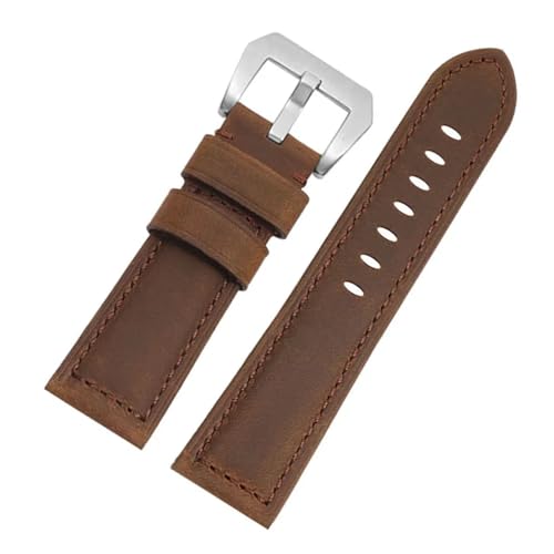 BGFFDSZ Oberschicht-Rindsleder-Uhrenarmband, kompatibel mit Panerai Hamilton-Uhrenarmband, 19 20 21 22 23 24 26 mm, handgefertigte Crazy Horse-Lederbänder(Brown pin silver,20mm) von BGFFDSZ