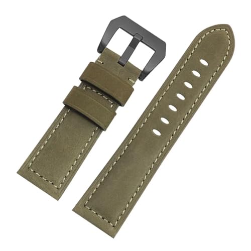 BGFFDSZ Oberschicht-Rindsleder-Uhrenarmband, kompatibel mit Panerai Hamilton-Uhrenarmband, 19 20 21 22 23 24 26 mm, handgefertigte Crazy Horse-Lederbänder(Green pin black,21mm) von BGFFDSZ