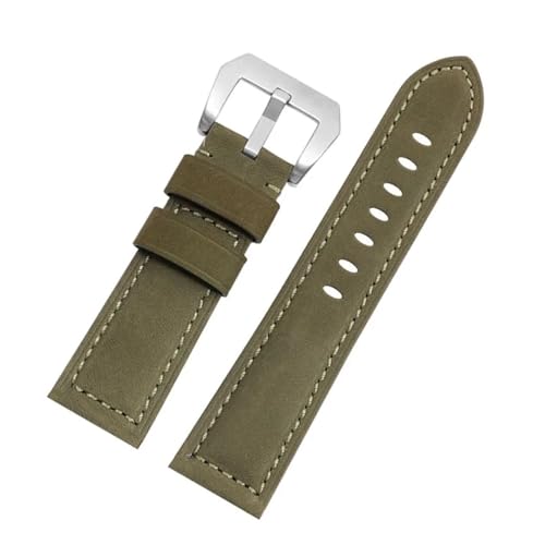 BGFFDSZ Oberschicht-Rindsleder-Uhrenarmband, kompatibel mit Panerai Hamilton-Uhrenarmband, 19 20 21 22 23 24 26 mm, handgefertigte Crazy Horse-Lederbänder(Green pin silver,23mm) von BGFFDSZ