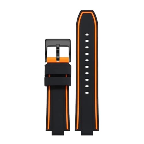 BGFFDSZ Silikon-Uhrenarmband, konvex, kompatibel mit ORIS Diving AQUIS 7730 7740 Water Ghost Men, 24 x 11 mm, 24 x 12 mm, Gummi-Sportarmband(Orange line-black,24mm-11mm) von BGFFDSZ