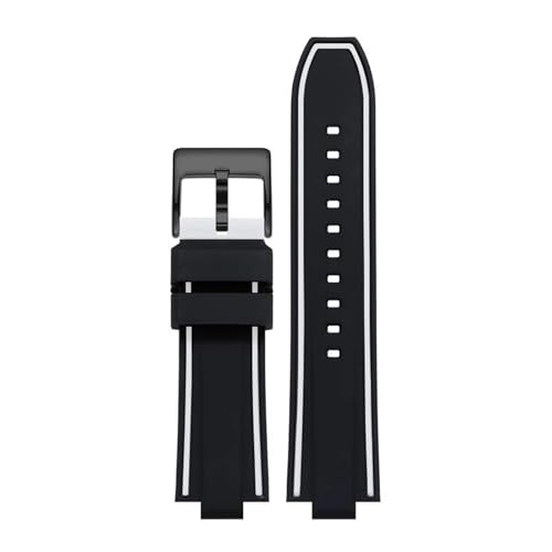 BGFFDSZ Silikon-Uhrenarmband, konvex, kompatibel mit ORIS Diving AQUIS 7730 7740 Water Ghost Men, 24 x 11 mm, 24 x 12 mm, Gummi-Sportarmband(White line-black,24mm-11mm) von BGFFDSZ