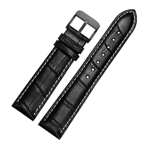 BGFFDSZ Uhrenarmband aus echtem Leder 22 mm 23 24 26 mm 28 mm Uhrenarmband mit Stiftschließe Herren-Lederarmband allgemeines Uhrenarmband Alligatorprägung(White BK,21mm) von BGFFDSZ