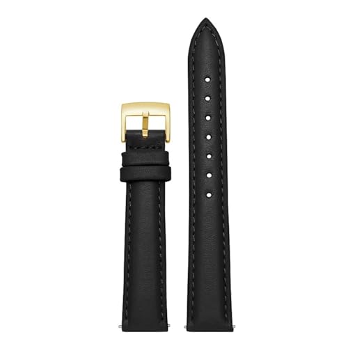 BGFFDSZ Uhrenarmband aus echtem Leder for Damen, kompatibel mit Casio, Fossil, Rossini, Folli Follie, schlichtes Uhrenkettenband, Rosa/Blau, 12 mm, 14 mm, 16 mm, 18 mm, 20 mm(Black-gold,15mm) von BGFFDSZ