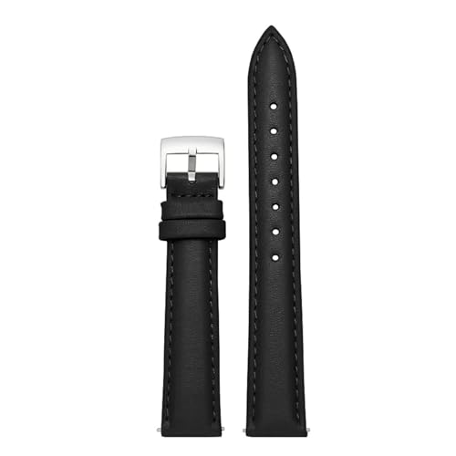 BGFFDSZ Uhrenarmband aus echtem Leder for Damen, kompatibel mit Casio, Fossil, Rossini, Folli Follie, schlichtes Uhrenkettenband, Rosa/Blau, 12 mm, 14 mm, 16 mm, 18 mm, 20 mm(Black-silver,20mm) von BGFFDSZ