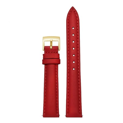 BGFFDSZ Uhrenarmband aus echtem Leder for Damen, kompatibel mit Casio, Fossil, Rossini, Folli Follie, schlichtes Uhrenkettenband, Rosa/Blau, 12 mm, 14 mm, 16 mm, 18 mm, 20 mm(Red-gold,15mm) von BGFFDSZ