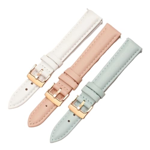 BGFFDSZ Uhrenarmband aus echtem Leder for Damen, kompatibel mit Casio, Fossil, Rossini, Folli Follie, schlichtes Uhrenkettenband, Rosa/Blau, 12 mm, 14 mm, 16 mm, 18 mm, 20 mm(White-silver,20mm) von BGFFDSZ