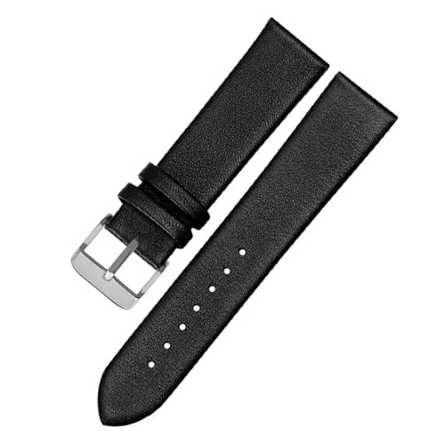 BGFFDSZ Ultradünnes Lederarmband, kompatibel mit HUAWEI DW CK TISSOT CASIO Uhrenarmband for jedes Uhrenarmband, weiches Armbandzubehör(Black silver clasp,12mm) von BGFFDSZ
