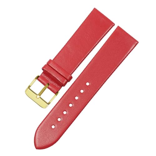 BGFFDSZ Ultradünnes Lederarmband, kompatibel mit HUAWEI DW CK TISSOT CASIO Uhrenarmband for jedes Uhrenarmband, weiches Armbandzubehör(Red gold clasp,12mm) von BGFFDSZ