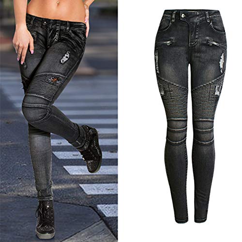 Motorradhose Biker Zip Jeans Frau Stretch Denim Hose Motor Jeans Hosen Skinny Outdoor Fashion Für Frauen Schwarze Motorrad Jeans von BGGYF