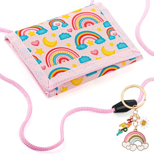 Kinder Regenbogen Brustbeutel, Süßer Mini Geldbeutel mit Schlüsselanhänger, Dreifach Gefaltete Geldbörse, Geldbeutel zum umhängen für Jungen & Mädchen Geburtstag Weihnachten Schule Geschenk von BGNXHYB