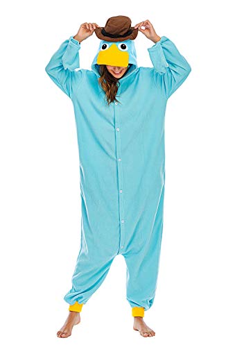 BGOKTA Onesie Tier Damen Sleepwear Erwachsene Hoodie Schnabeltier Kostüm Cosplay Tier Jumpsuit Pyjamas Tieroutfit, LTY117,L von BGOKTA