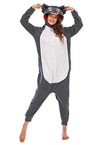 BGOKTA Onesie Tier Damen Sleepwear Erwachsene Hoodie Wolf Kostüm Cosplay Tier Jumpsuit Pyjamas Tieroutfit, LTY33,XL von BGOKTA