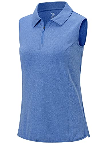 BGOWATU Damen Ärmellose Golf Polo Shirts 1/4 Reißverschluss Tennis Tank Tops mit Kragen UV-Schutz Schnell Trocken, Dunkelblau, Groß von BGOWATU